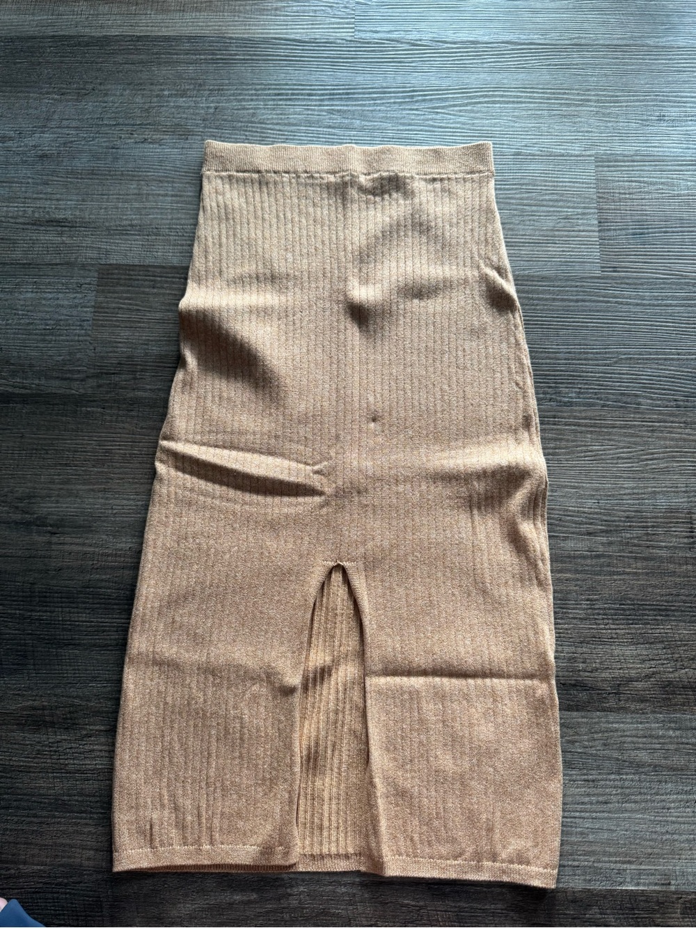Free People Ribbed Knit Midi Skirt in Camel